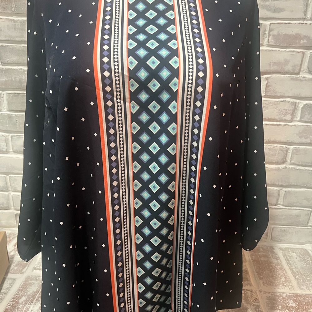 Croft & Barrow Black and Blue Geometric Blouse